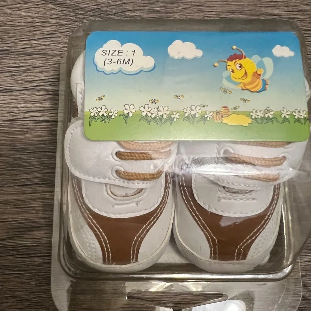 NEW Little Bees Brown White Baby Toddler Shoes 3-6mos 6-9mos 9-12mos 12-15mos